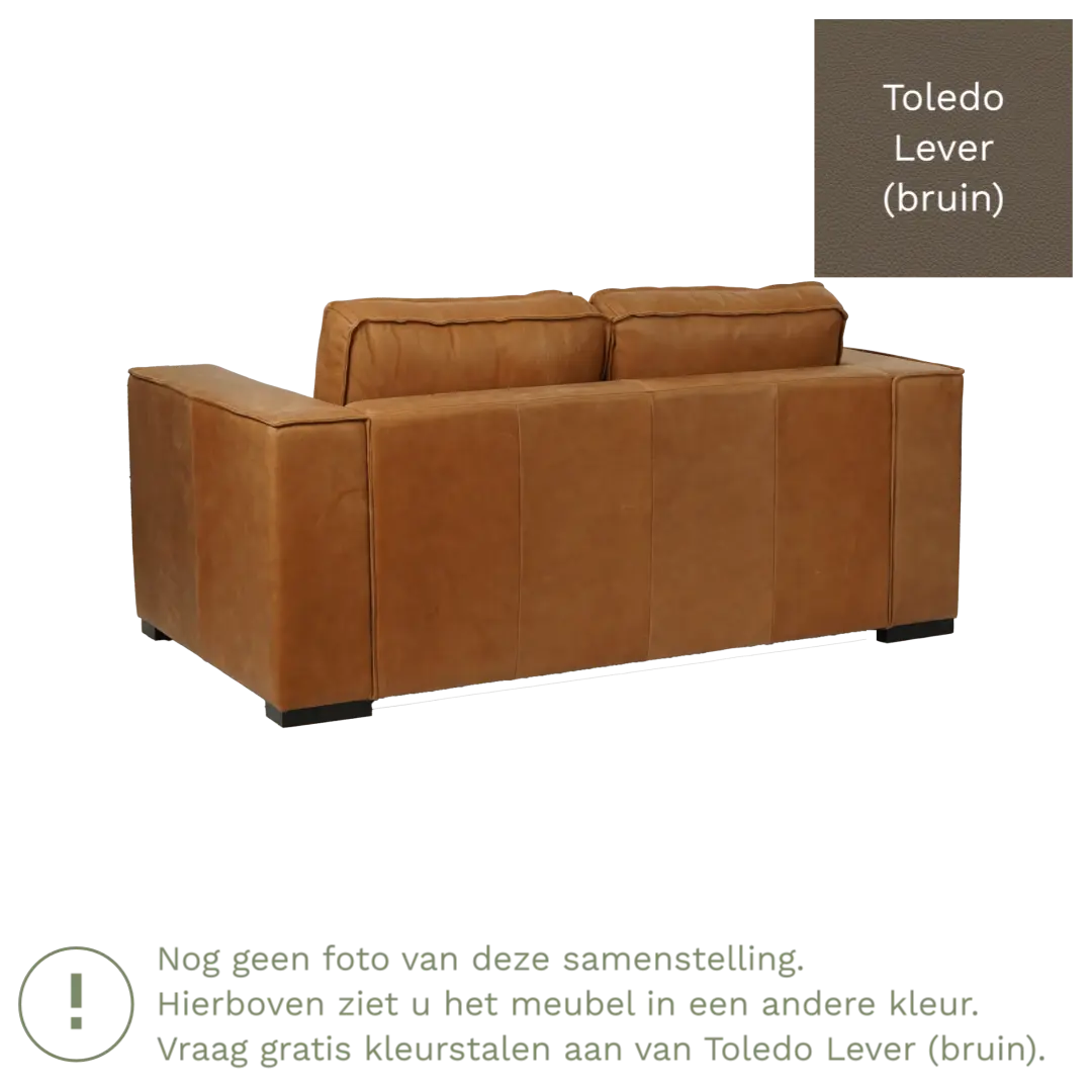 afbeelding van Leren bank Fine - 2 zits - Toledo Lever (bruin) - Poten hout bruin
