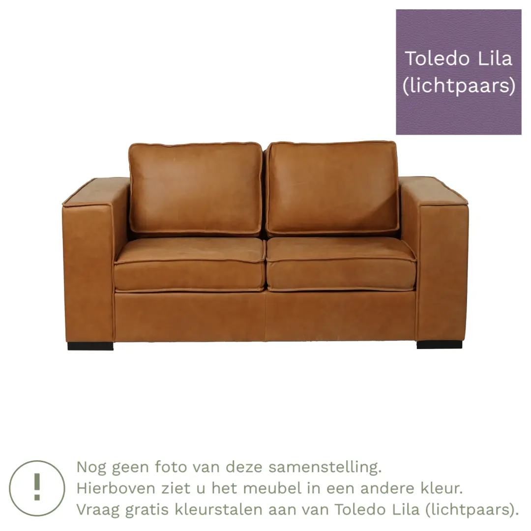 afbeelding van Leren bank Fine - 2 zits - Toledo Lila (lichtpaars) - Poten hout bruin