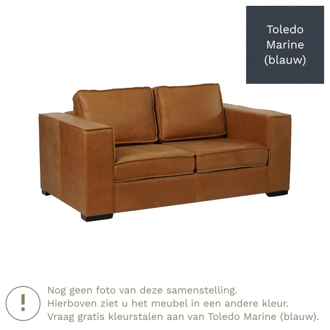 afbeelding van Leren bank Fine - 2 zits - Toledo Marine (blauw) - Poten hout bruin