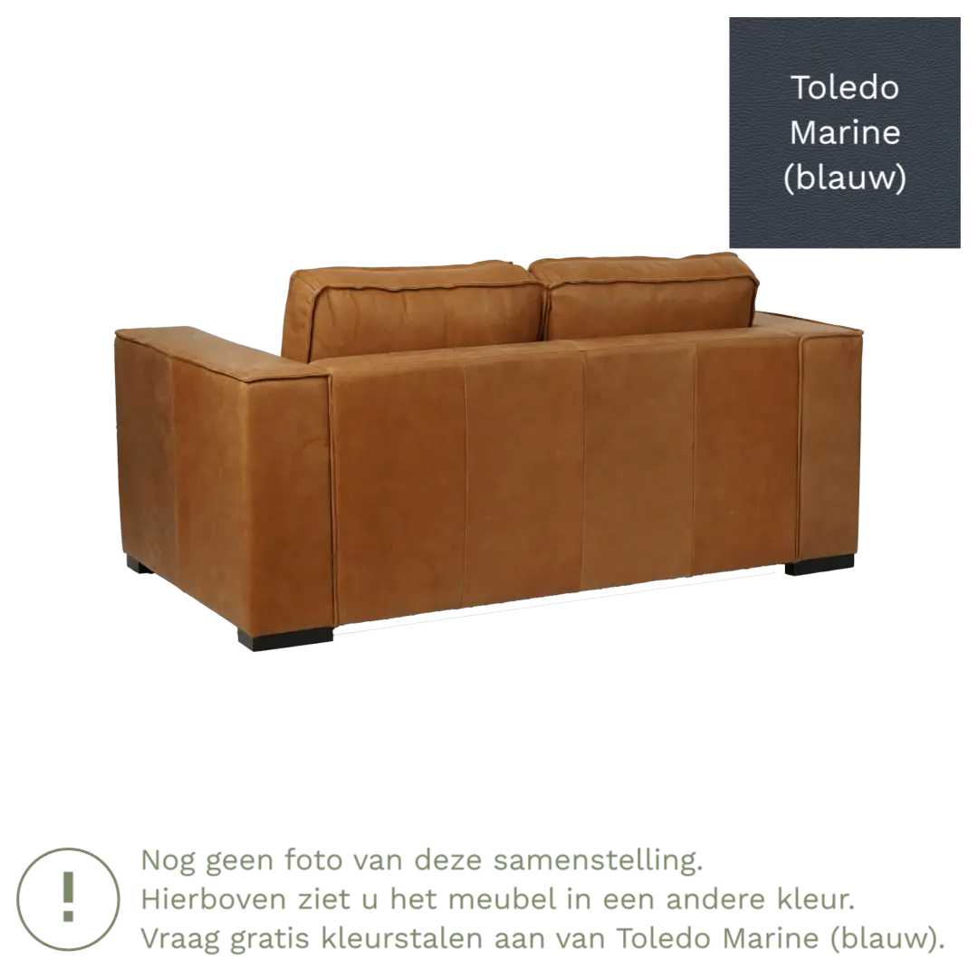 afbeelding van Leren bank Fine - 2 zits - Toledo Marine (blauw) - Poten hout bruin