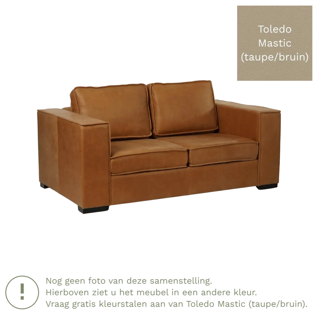 afbeelding van Leren bank Fine - 2 zits - Toledo Mastic (taupe/bruin) - Poten hout bruin