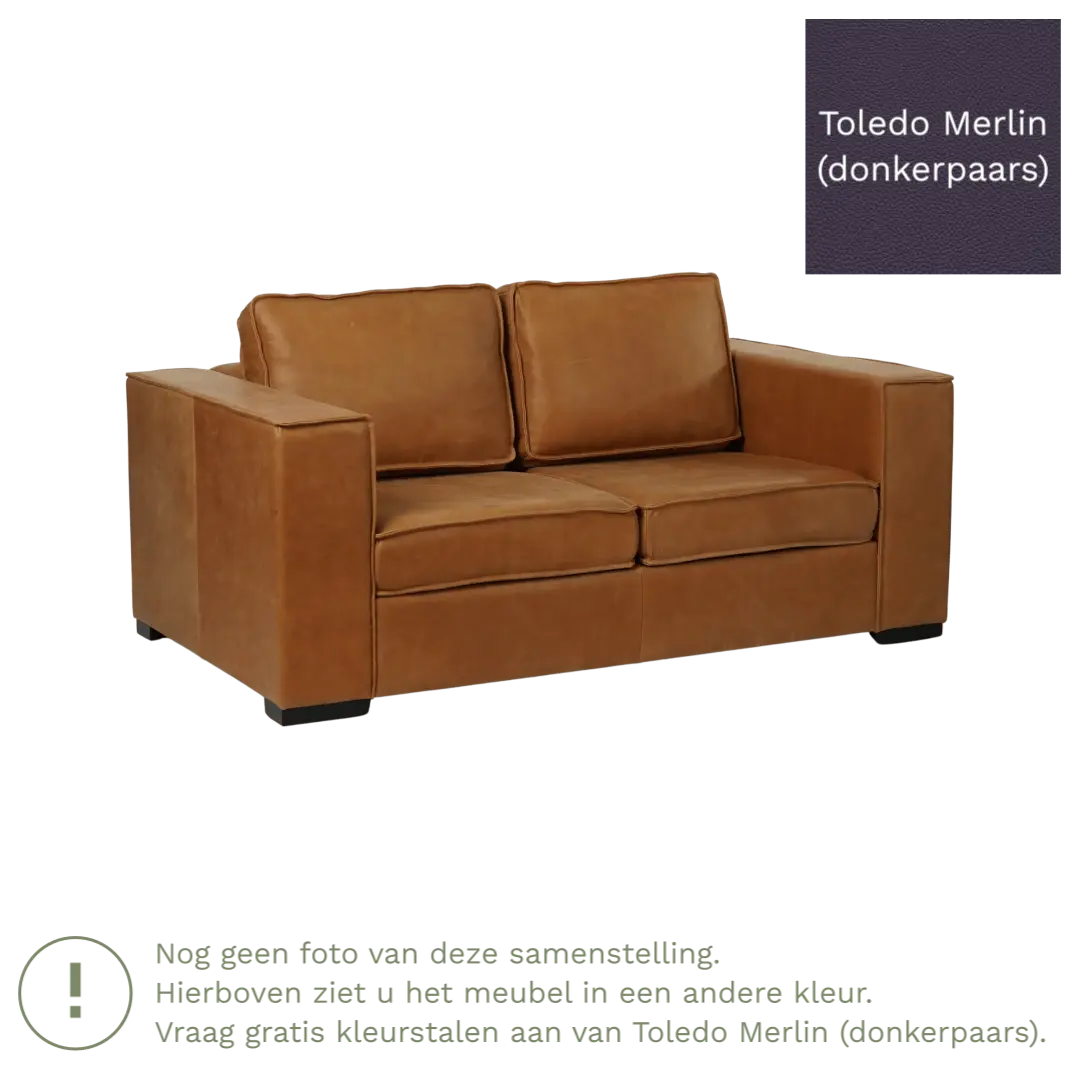 afbeelding van Leren bank Fine - 2 zits - Toledo Merlin (donkerpaars) - Poten hout zwart
