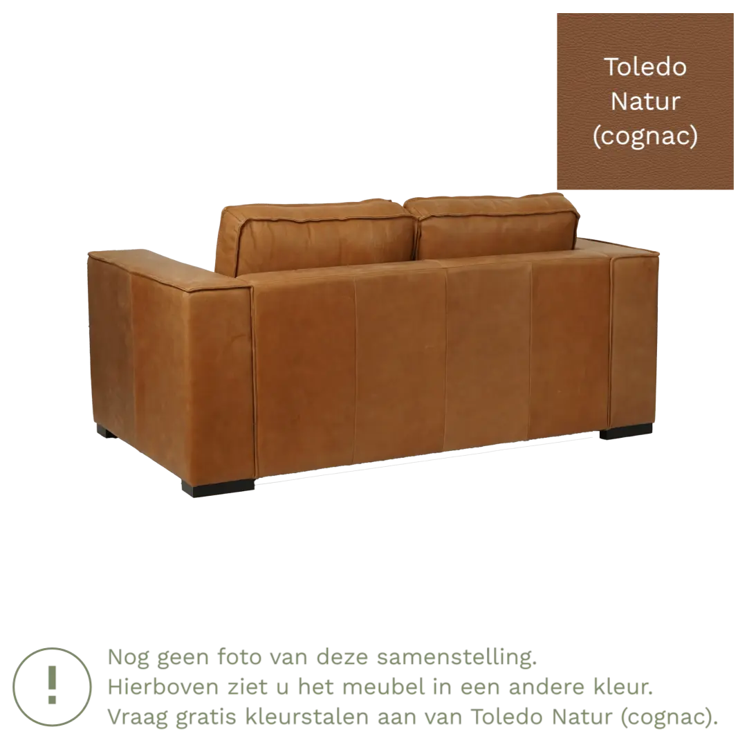 afbeelding van Leren bank Fine - 2 zits - Toledo Natur (cognac) - Poten hout bruin