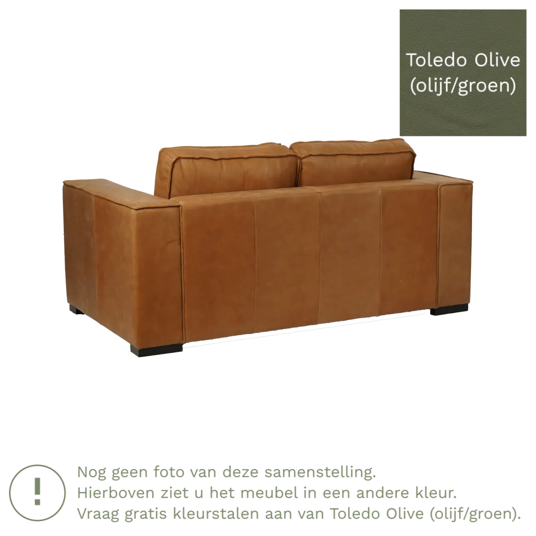 afbeelding van Leren bank Fine - 2 zits - Toledo Olive (olijf/goen) - Poten hout bruin