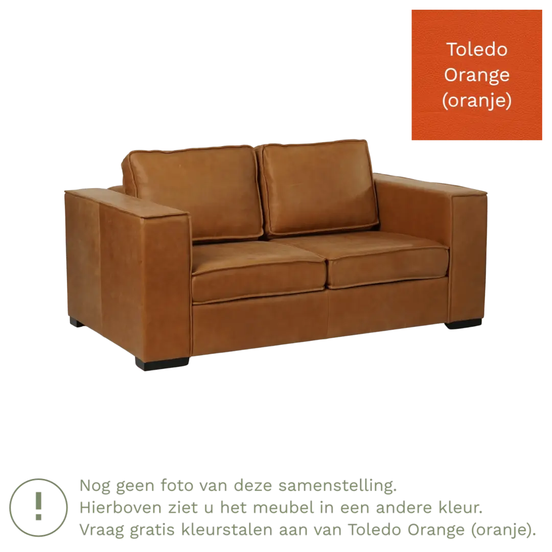 afbeelding van Leren bank Fine - 2 zits - Toledo Orange (oranje) - Poten hout bruin