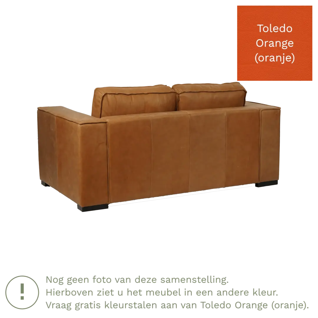 afbeelding van Leren bank Fine - 2 zits - Toledo Orange (oranje) - Poten hout bruin