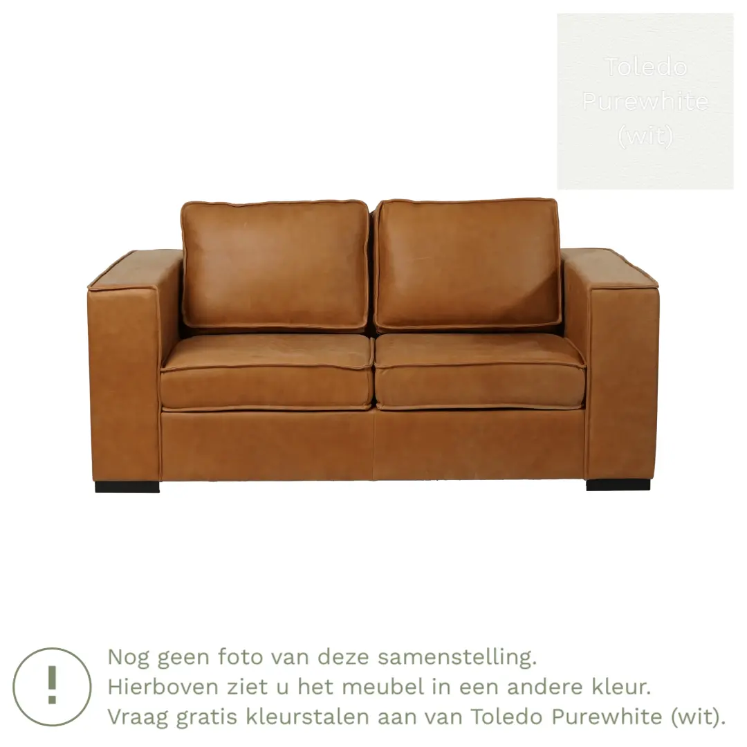 afbeelding van Leren bank Fine - 2 zits - Toledo Purewhite (wit) - Poten hout zwart