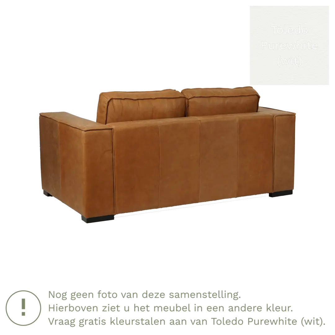 afbeelding van Leren bank Fine - 2 zits - Toledo Purewhite (wit) - Poten hout zwart