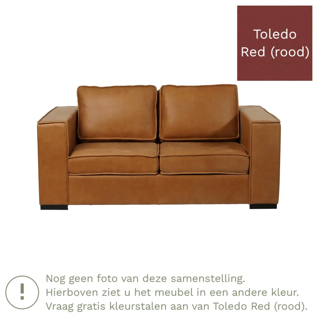 afbeelding van Leren bank Fine - 2 zits - Toledo Red (rood) - Poten hout bruin