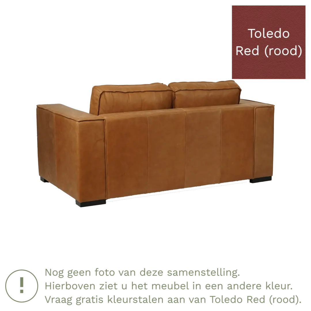 afbeelding van Leren bank Fine - 2 zits - Toledo Red (rood) - Poten hout bruin