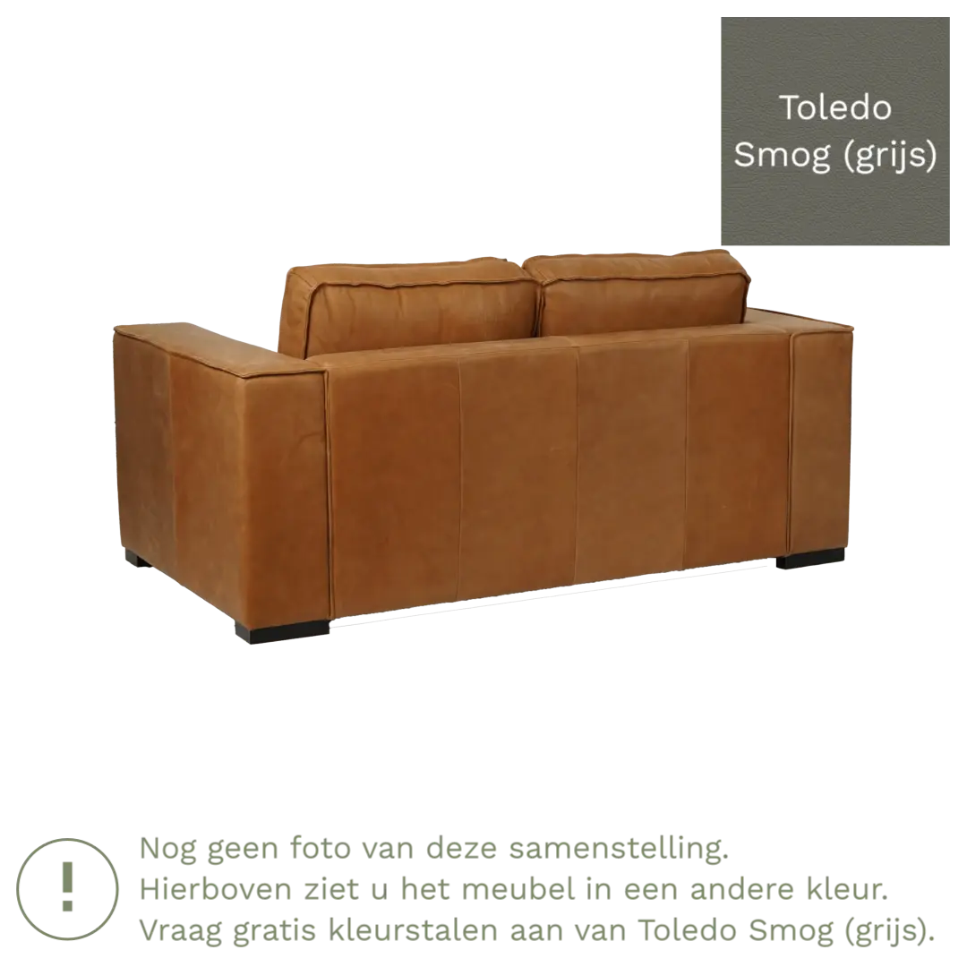 afbeelding van Leren bank Fine - 2 zits - Toledo Smog (grijs) - Poten hout bruin