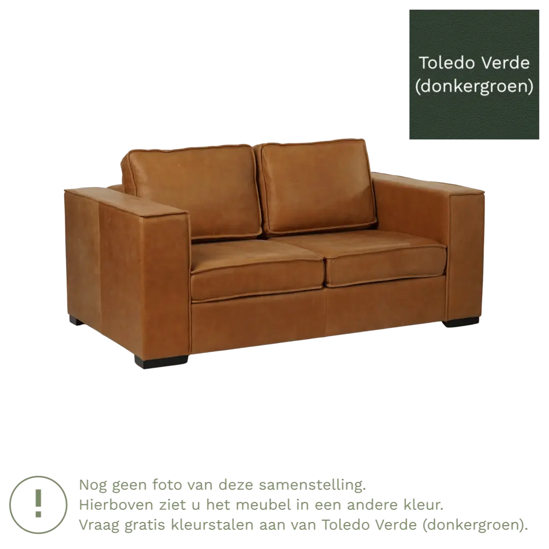 afbeelding van Leren bank Fine - 2 zits - Toledo Verde (donkergroen) - Poten hout bruin