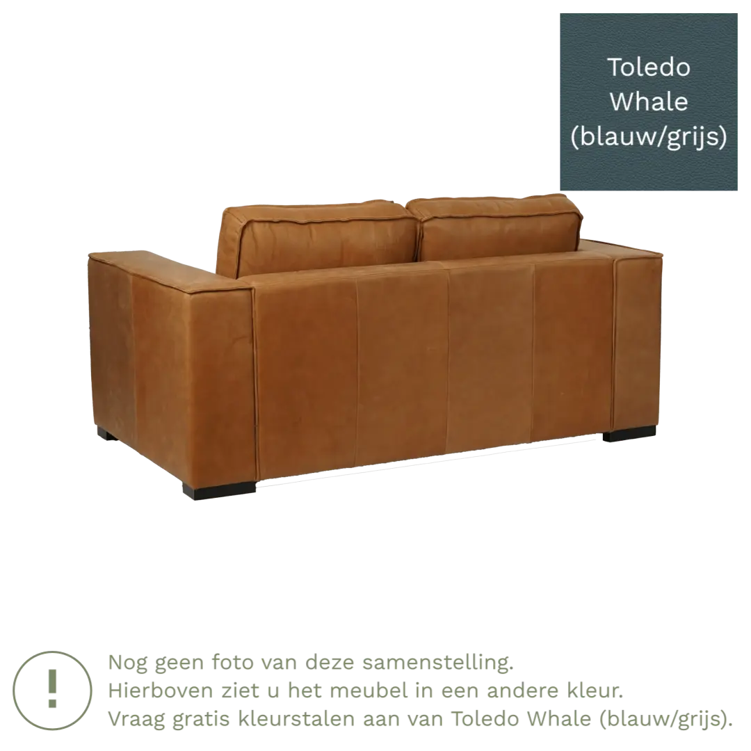 afbeelding van Leren bank Fine - 2 zits - Toledo Whale (blauw/grijs) - Poten hout zwart