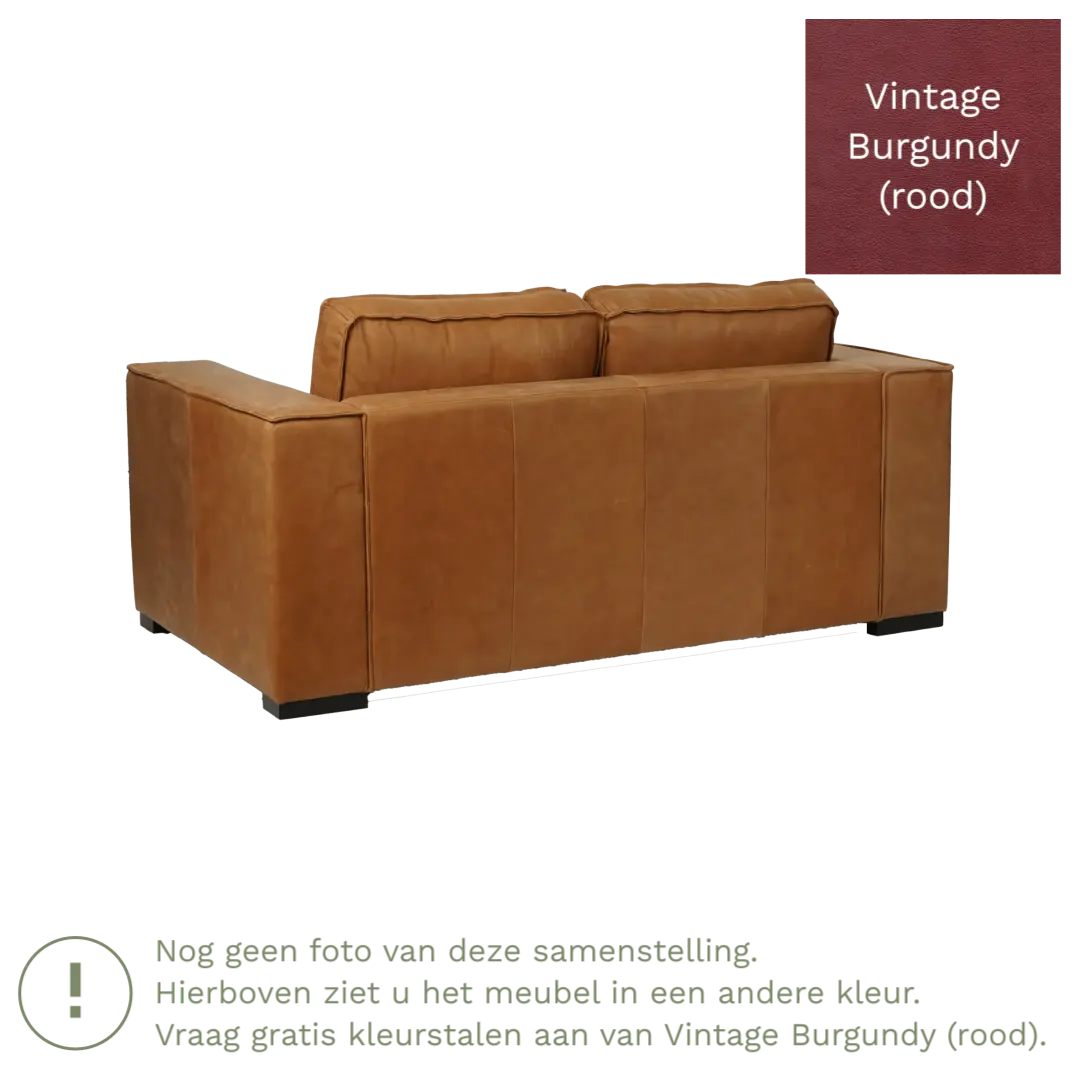 afbeelding van Leren bank Fine - 2 zits - Vintage Burgundy (rood) - Poten hout bruin