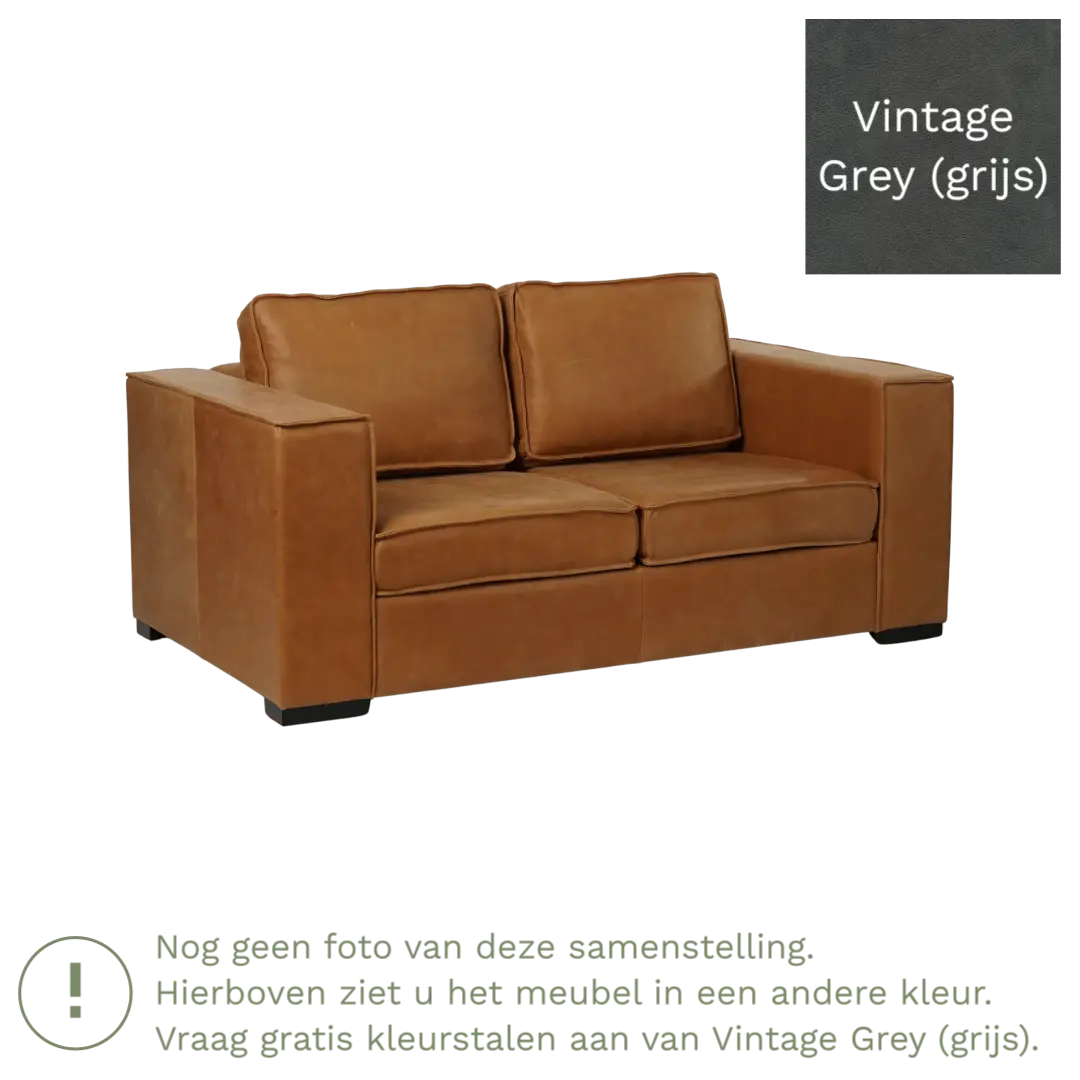 afbeelding van Leren bank Fine - 2 zits - Vintage Grey (grijs) - Poten hout zwart