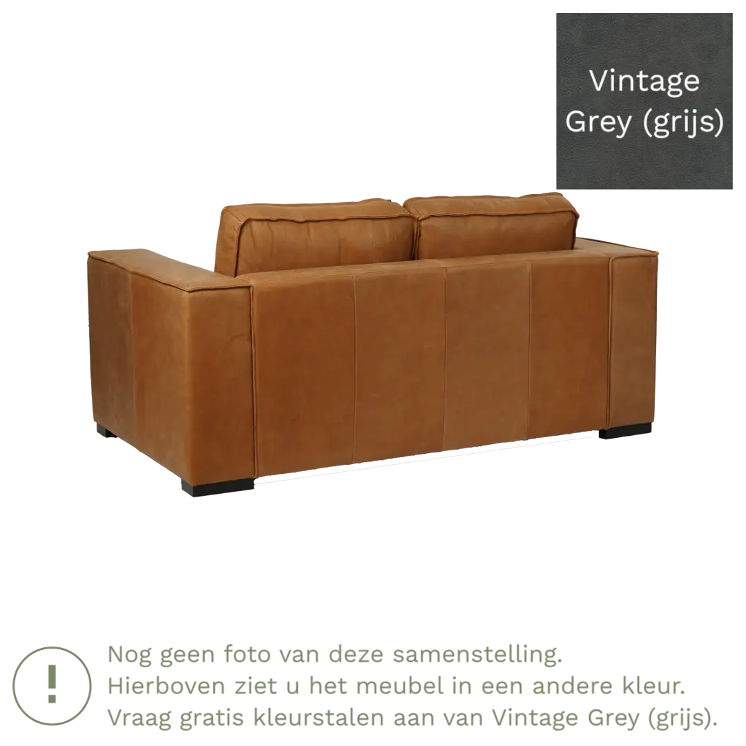 afbeelding van Leren bank Fine - 2 zits - Vintage Grey (grijs) - Poten hout zwart
