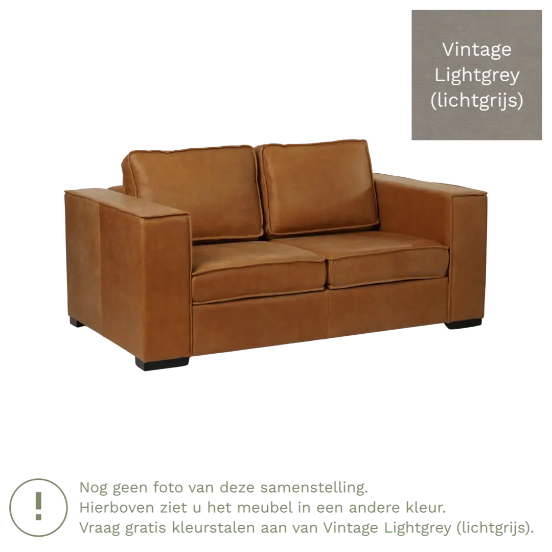 afbeelding van Leren bank Fine - 2 zits - Vintage Lightgrey (lichtgrijs) - Poten hout bruin