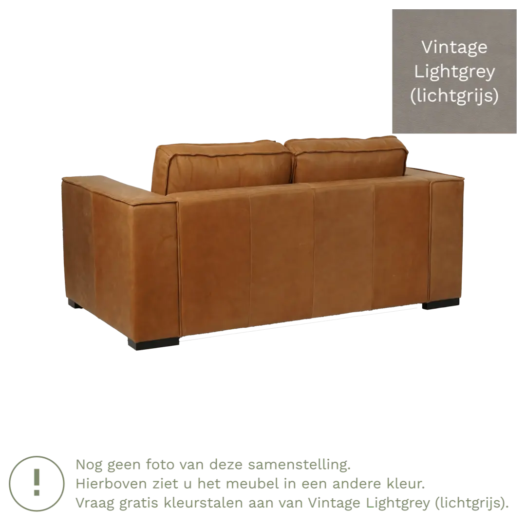 afbeelding van Leren bank Fine - 2 zits - Vintage Lightgrey (lichtgrijs) - Poten hout bruin
