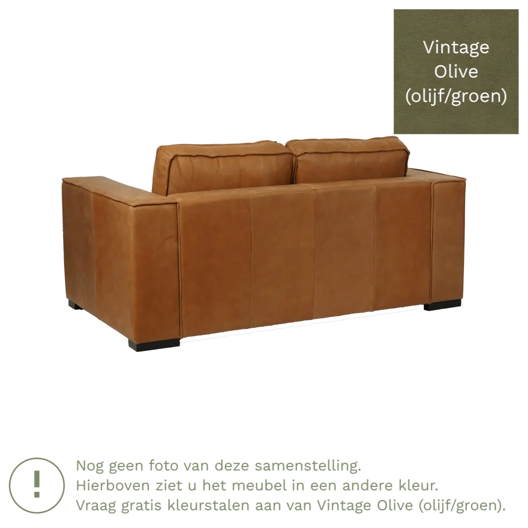 afbeelding van Leren bank Fine - 2 zits - Vintage Olive (olijf/groen) - Poten hout zwart