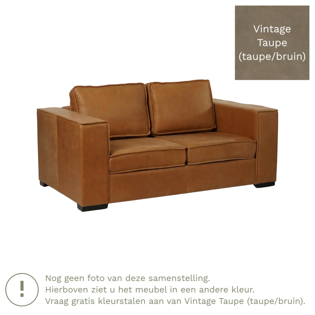afbeelding van Leren bank Fine - 2 zits - Vintage Taupe (taupe/bruin) - Poten hout zwart
