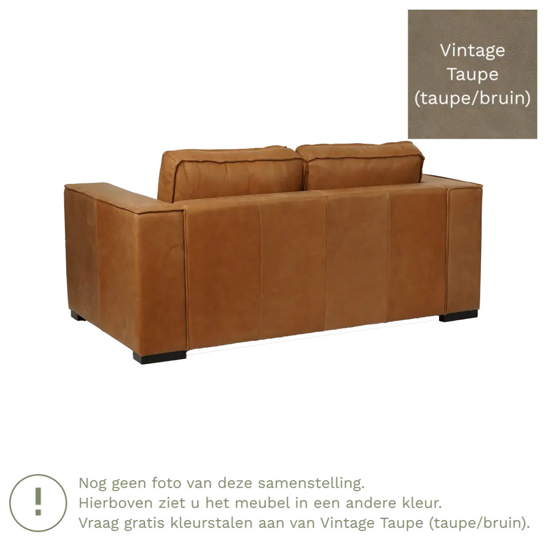 afbeelding van Leren bank Fine - 2 zits - Vintage Taupe (taupe/bruin) - Poten hout zwart