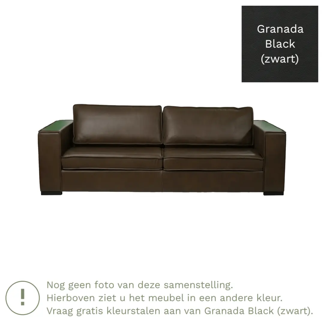 afbeelding van Leren bank Fine - 3,5 zits - Granada Black (zwart) - Poten hout bruin