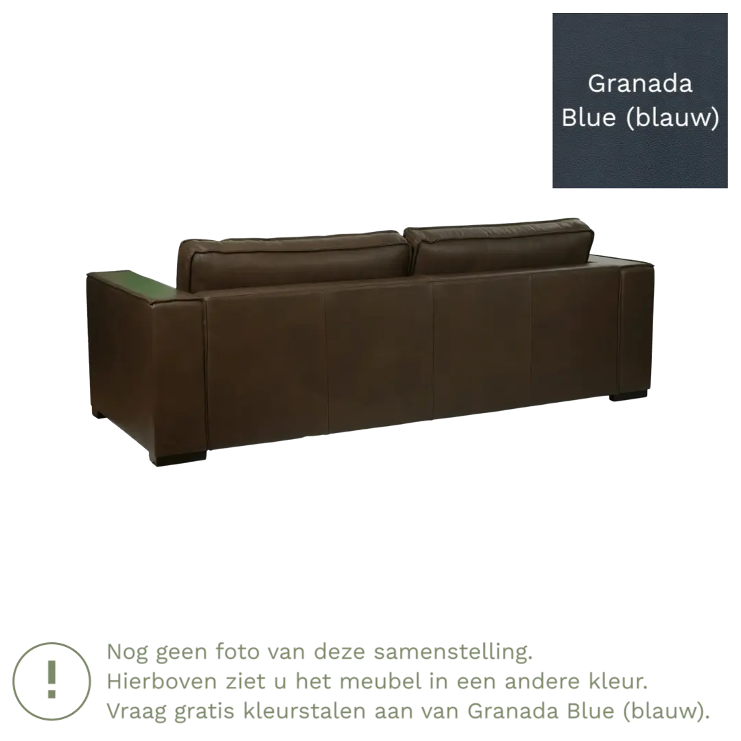 afbeelding van Leren bank Fine - 3,5 zits - Granada Blue (blauw) - Poten hout zwart
