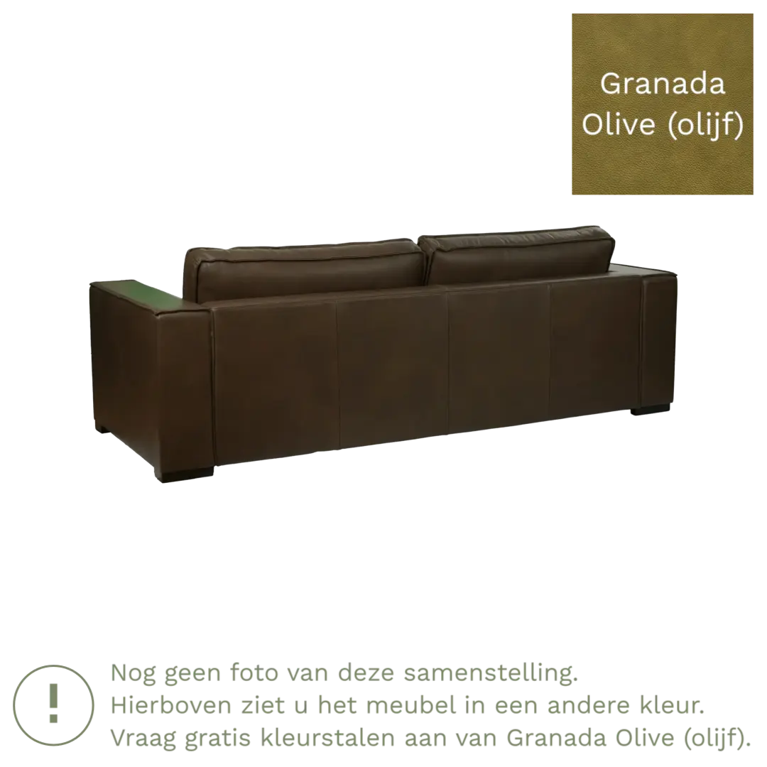 afbeelding van Leren bank Fine - 3,5 zits - Granada Olive (olijf) - Poten hout bruin