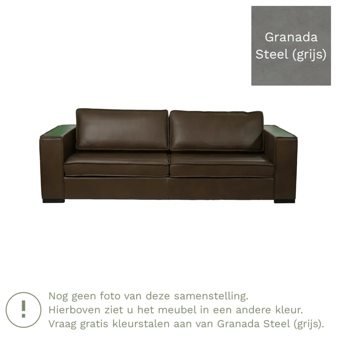 afbeelding van Leren bank Fine - 3,5 zits - Granada Steel (grijs) - Poten hout bruin