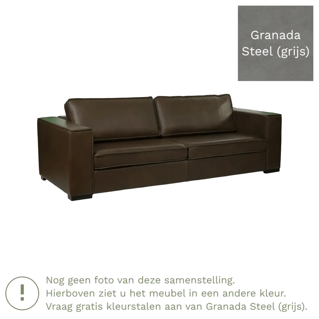 afbeelding van Leren bank Fine - 3,5 zits - Granada Steel (grijs) - Poten hout zwart