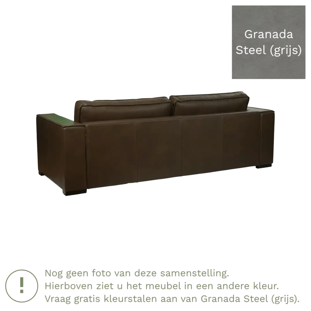 afbeelding van Leren bank Fine - 3,5 zits - Granada Steel (grijs) - Poten hout zwart