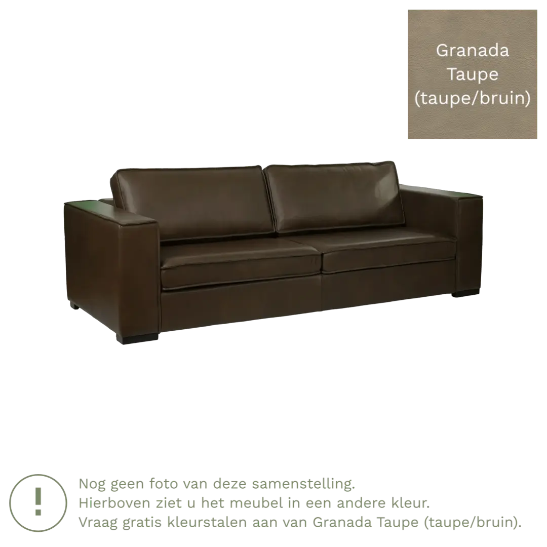 afbeelding van Leren bank Fine - 3,5 zits - Granada Taupe (taupe/bruin) - Poten hout zwart