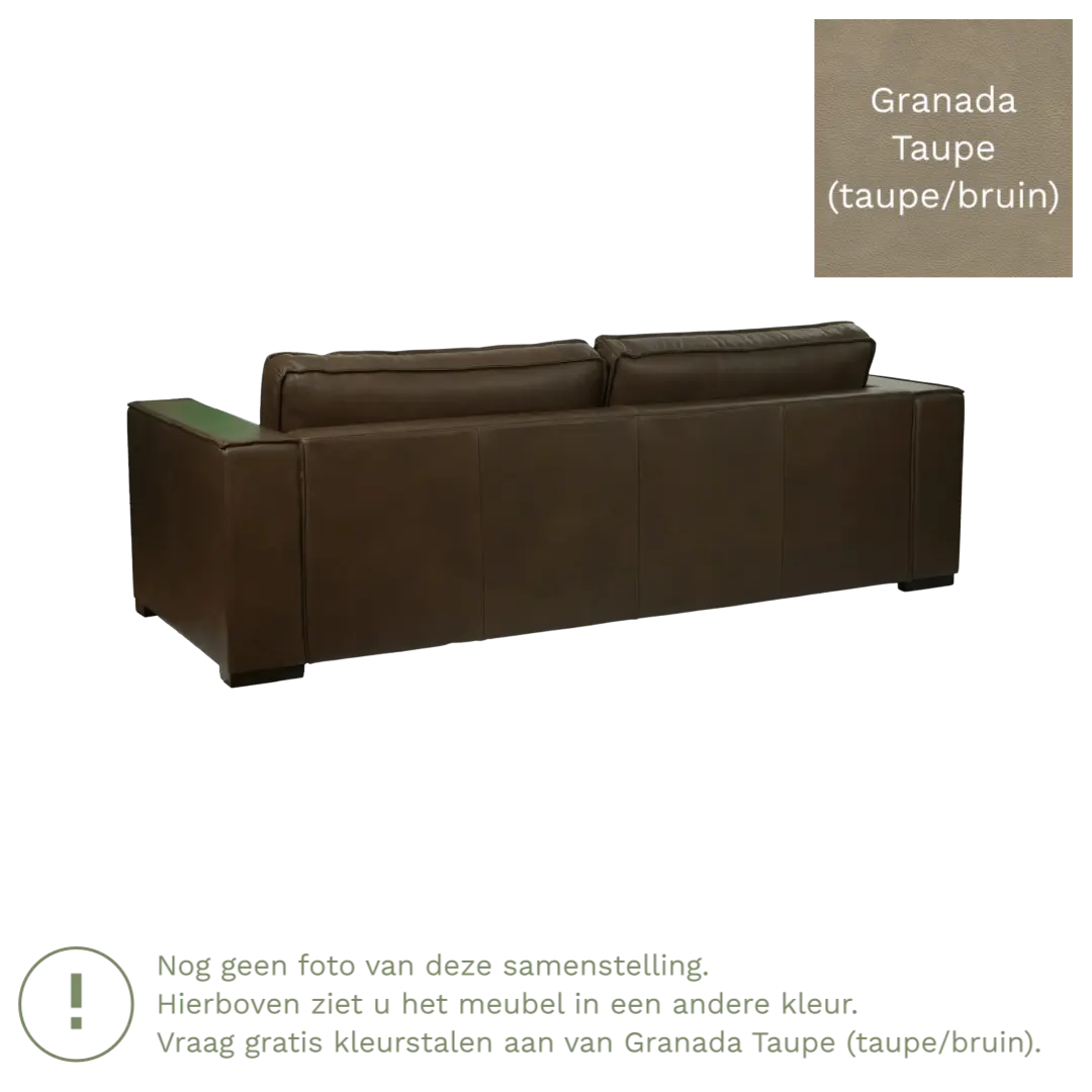afbeelding van Leren bank Fine - 3,5 zits - Granada Taupe (taupe/bruin) - Poten hout zwart