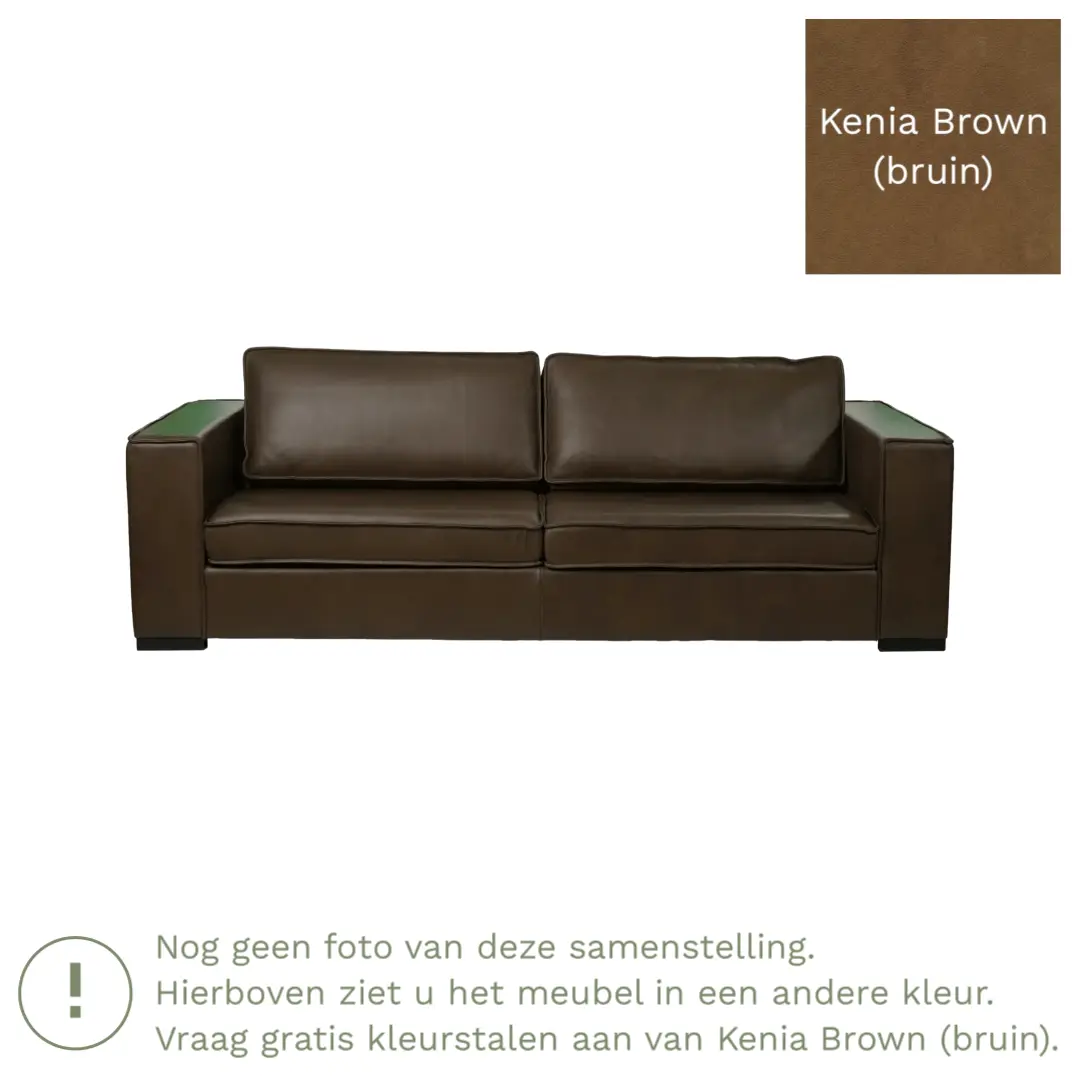 afbeelding van Leren bank Fine - 3,5 zits - Kenia Brown (bruin) - Poten hout bruin
