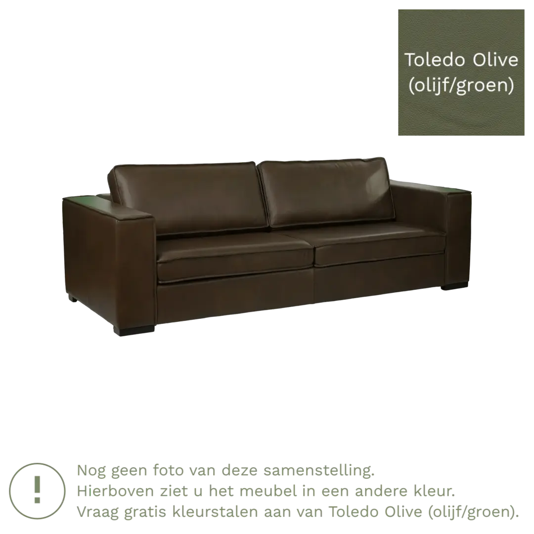 afbeelding van Leren bank Fine - 3,5 zits - Toledo Olive (olijf/goen) - Poten hout zwart
