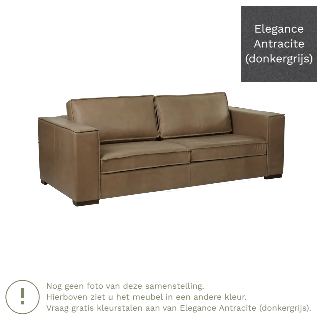 afbeelding van Leren bank Fine - 3 zits - Elegance Antracite (donkergrijs) - Poten hout zwart