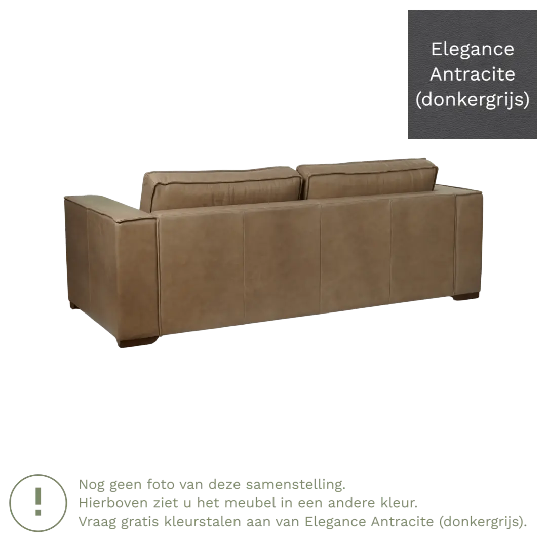 afbeelding van Leren bank Fine - 3 zits - Elegance Antracite (donkergrijs) - Poten hout zwart