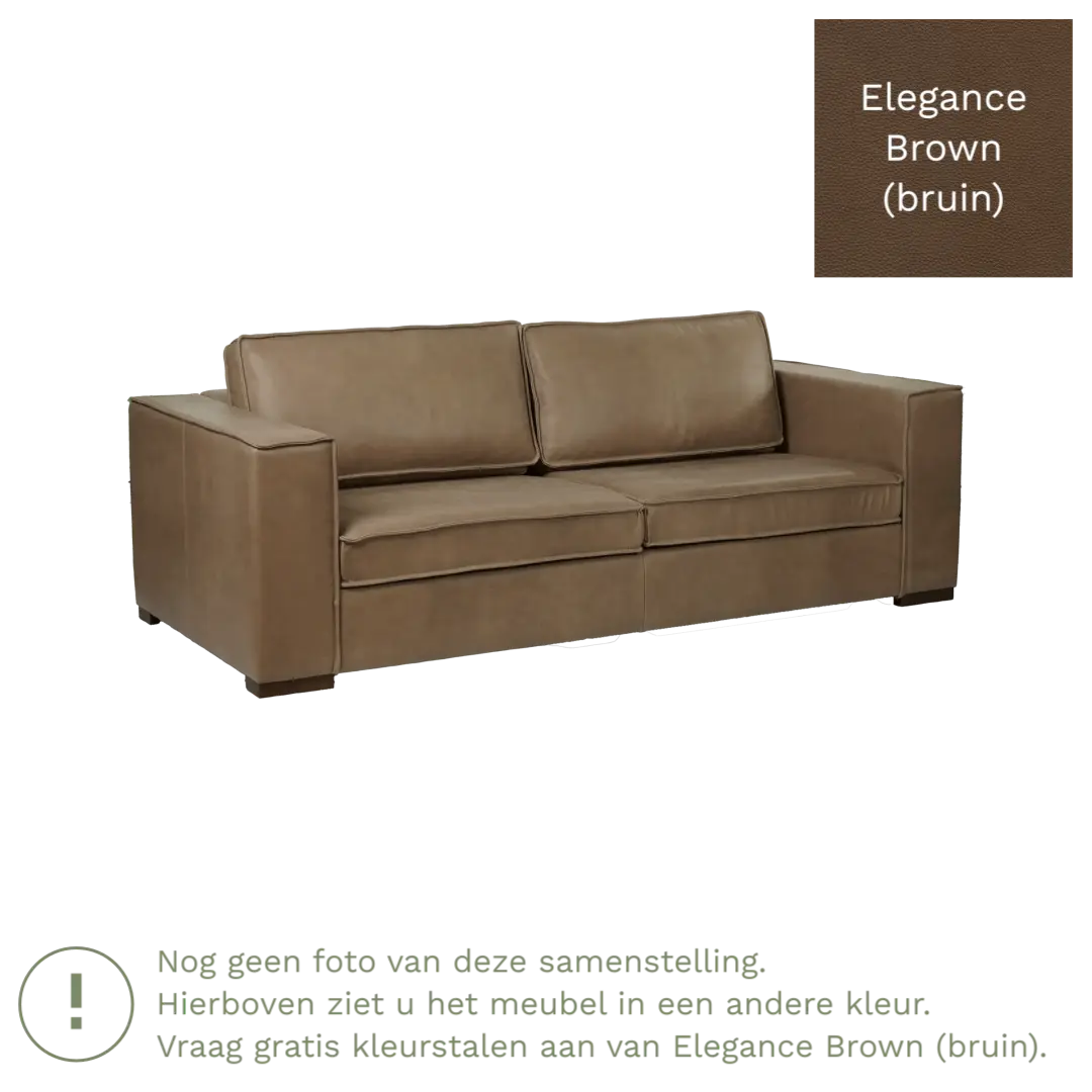 afbeelding van Leren bank Fine - 3 zits - Elegance Brown (bruin) - Poten hout bruin
