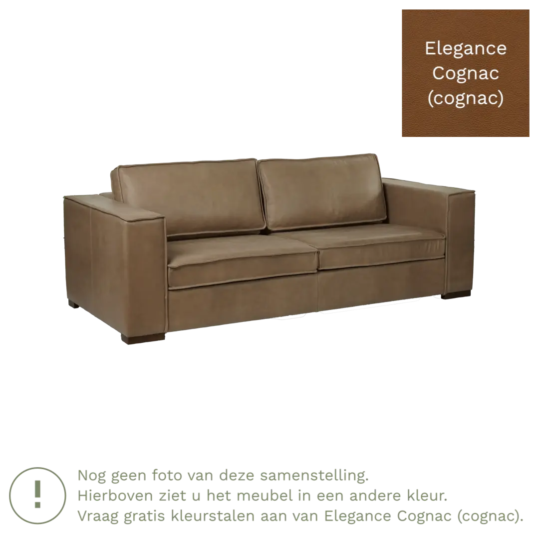 afbeelding van Leren bank Fine - 3 zits - Elegance Cognac (cognac) - Poten hout zwart