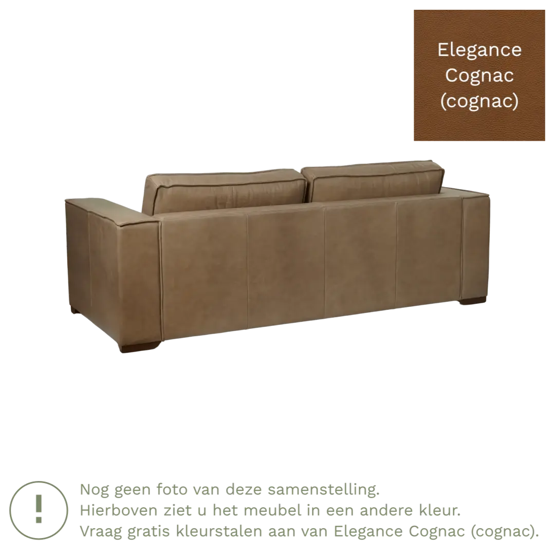 afbeelding van Leren bank Fine - 3 zits - Elegance Cognac (cognac) - Poten hout zwart