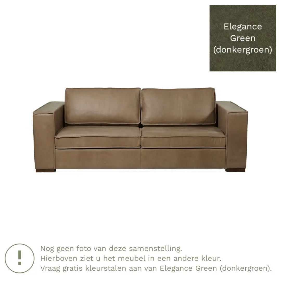 afbeelding van Leren bank Fine - 3 zits - Elegance Green (donkergroen) - Poten hout bruin