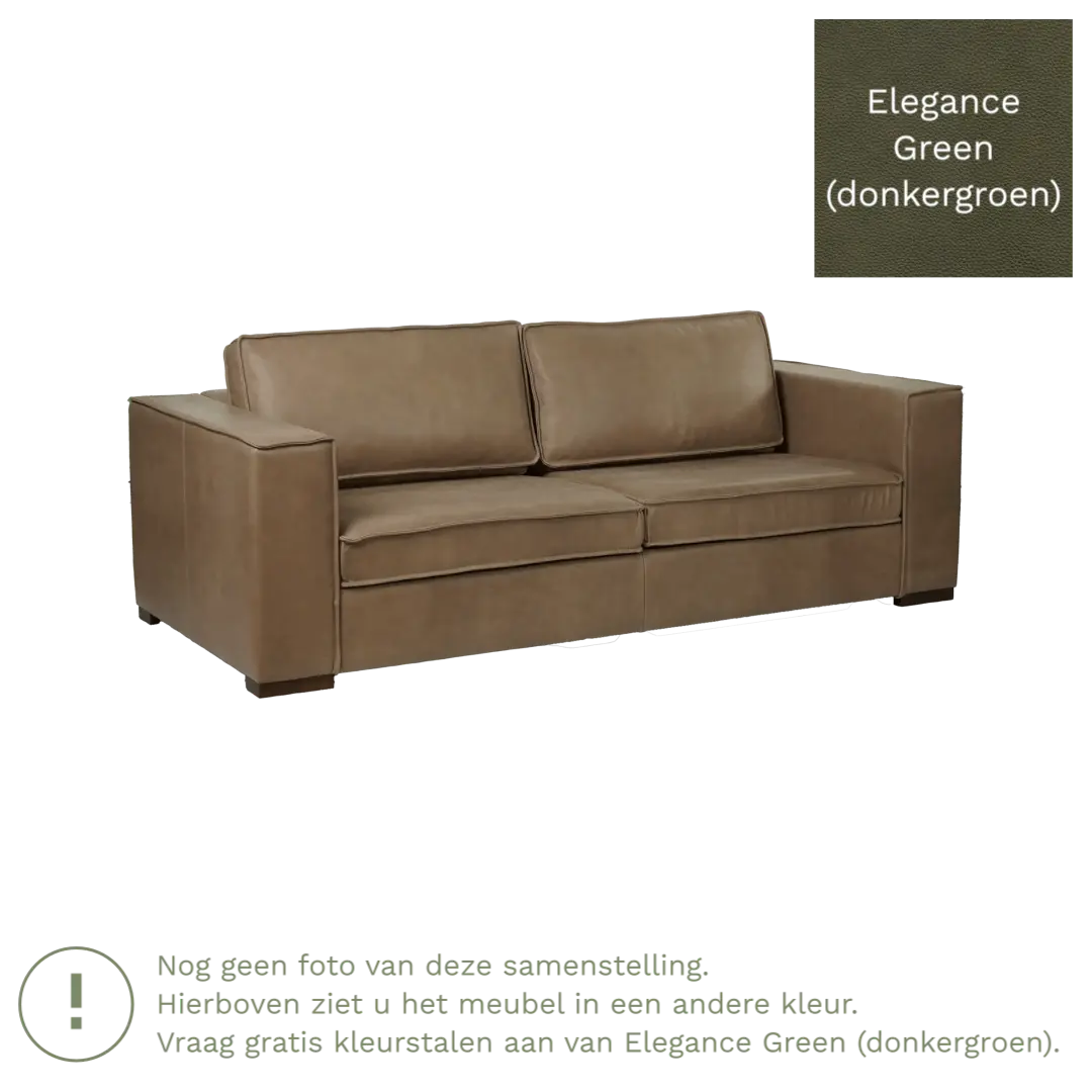 afbeelding van Leren bank Fine - 3 zits - Elegance Green (donkergroen) - Poten hout bruin