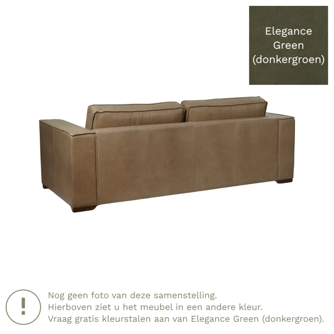 afbeelding van Leren bank Fine - 3 zits - Elegance Green (donkergroen) - Poten hout bruin