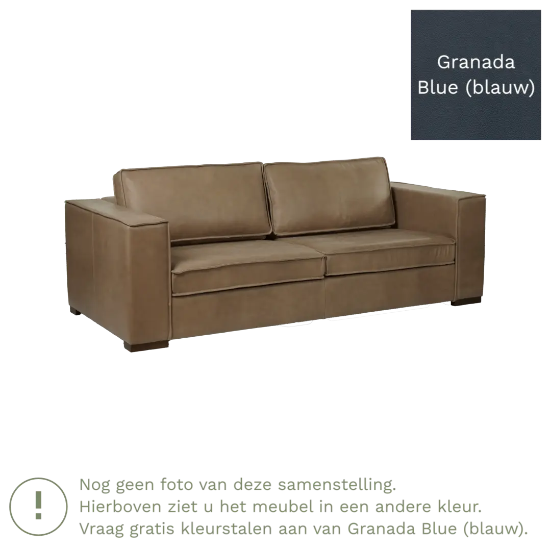 afbeelding van Leren bank Fine - 3 zits - Granada Blue (blauw) - Poten hout bruin