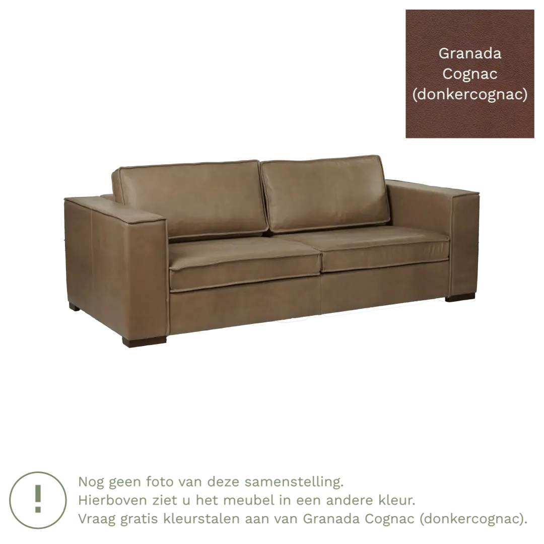 afbeelding van Leren bank Fine - 3 zits - Granada Cognac (donkercognac) - Poten hout bruin