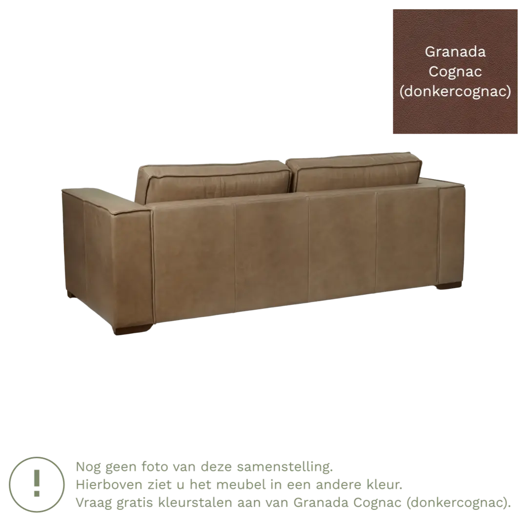 afbeelding van Leren bank Fine - 3 zits - Granada Cognac (donkercognac) - Poten hout bruin