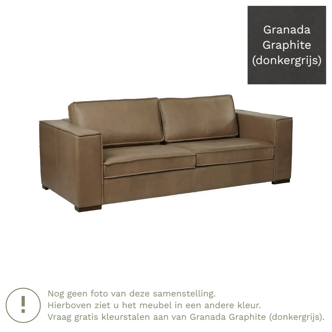 afbeelding van Leren bank Fine - 3 zits - Granada Graphite (donkergrijs) - Poten hout zwart