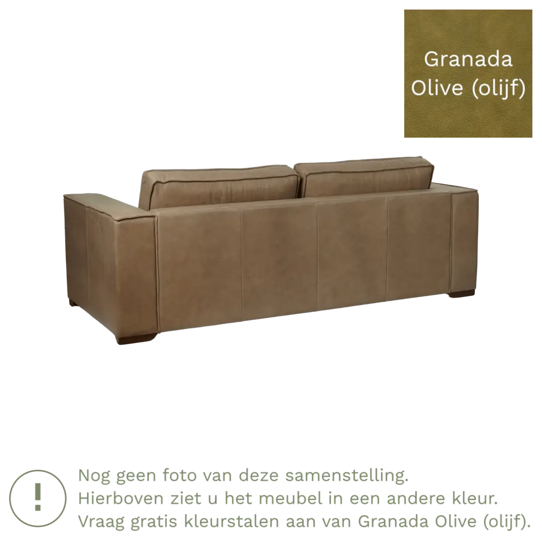 afbeelding van Leren bank Fine - 3 zits - Granada Olive (olijf) - Poten hout zwart