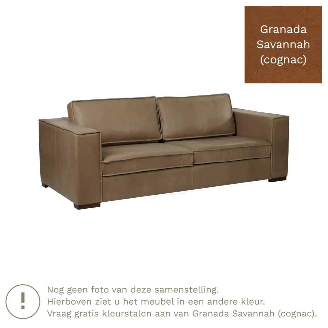afbeelding van Leren bank Fine - 3 zits - Granada Savannah (cognac) - Poten hout zwart