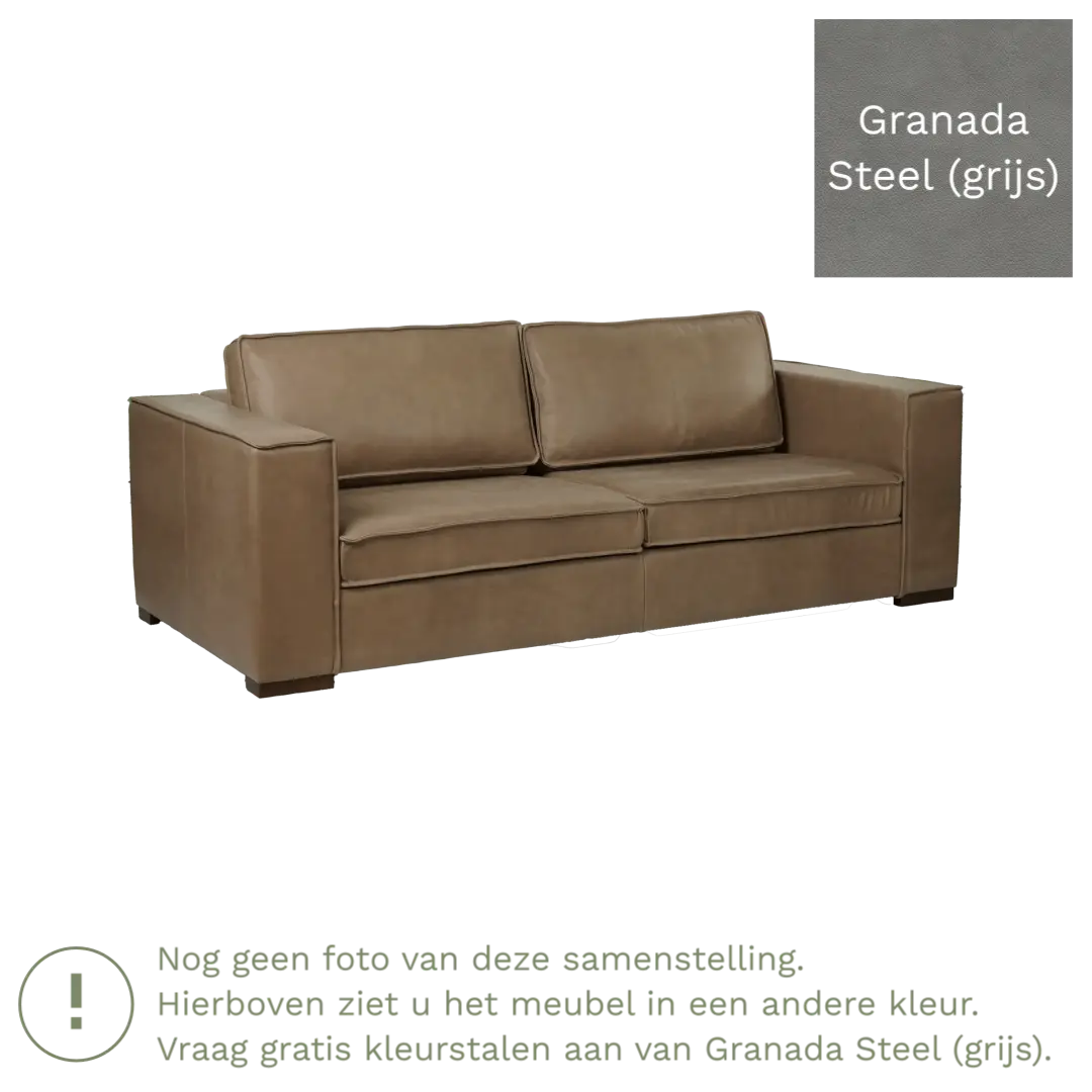 afbeelding van Leren bank Fine - 3 zits - Granada Steel (grijs) - Poten hout zwart